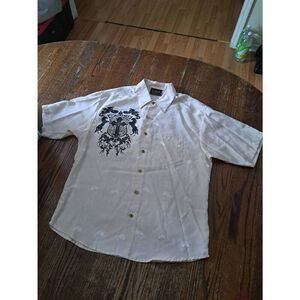 New Large Zava Cream Black Tan Western Hispanic Streetwear Short Sleeve Shirt